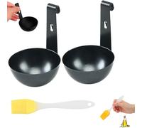 2 moldes para huevos escalfados, huevos escalfados, escalfador de huevos, 1 cepillo amarillo, con revestimiento antiadherente y mango plegable; escalfador de huevos para cocina, oficina, escuela