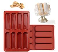 2 Moldes Rectangulares de Silicona Con 8 Cavidades para Barras de Cereal, Bizcochos, Magdalenas y Pasteles - Molde de Horno para Hornear Barritas