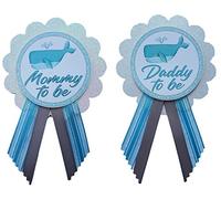 2 Mommy to Be & Daddy to Be Pin Whale Baby Shower Es un niño para que los padres usen, azul y blanco, es una niña Baby Sprinkle