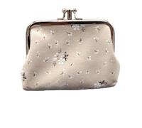 2 monederos con estampado de flores de doble capa con cerrojo para mujer, bolsos de mano de moda, beige, Talla única