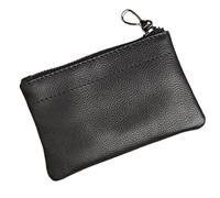 2 monederos de cuero genuino para hombre, carteras retro con capa de cabeza de vacuno, bolsa de tarjetas hecha a mano con cremallera, funda para llaves de coche, Black, Talla única