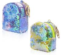 2 monederos transparentes con lentejuelas para mujeres y niñas, bonitas bolsas de cambio con llavero y cremallera para trabajar, viajar, ir de compras, citas, fiestas, Amarillo y morado, Clásico