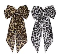 2 moños para el pelo con estampado de leopardo para mujeres y niñas, cinta de guepardo de satén sedoso, pinzas para el pelo con cola larga, soporte vintage para cola de caballo, accesorios de