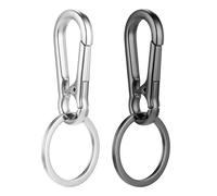 2 mosquetones de metal con clip para llavero, mosquetón resistente con mosquetón para llaves, Negro, Plateado, 2.75"