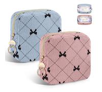 2 Neceser Compresas de Tela Bolsa para Salvaslip Compresas Reutilizables Algodon Postparto Tampones con Cremallera Mini Neceser Pequeño Viaje Portátil para Mujer Niñas Adolescent(Pajarita-Azul&Rosa)