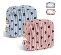 2 Neceser Compresas de Tela Bolsa para Salvaslip Compresas Reutilizables Algodon Postparto Tampones con Cremallera Mini Neceser Pequeño Viaje Portátil para Mujer Niñas Adolescent(Punto-Azul&Rosa)