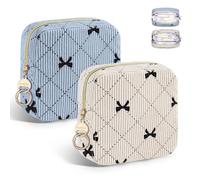 2 Neceser Compresas de Tela Bolsa para Salvaslip Compresas Reutilizables Algodon Postparto Tampones con Cremallera Mini Neceser Pequeño Viaje Portátil para Mujer Niñas Adolescent(Pajarita-Azul&Beige)