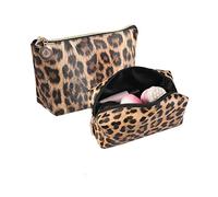 2 Neceser de Maquillaje portátil de Viaje, de Piel sintética, con Bolsa de Maquillaje, Resistente al Agua y Duradero (Leopardo), Leopardo, Medium, Moda