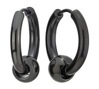 2 Negro Círculo Perla Pendientes del Aro, Pendientes para Hombres Mujer, Acero Inoxidable