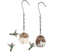 2 nidos de colibrí, llenos de material de anidación de pájaros de lana de alpaca en comedero de jaula de sebo de metal para exteriores, patio, jardín, el mejor regalo para los amantes de los pájaros