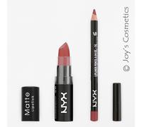 2 NYX Labial Mate 15 Caviar Batido + Lápiz Labial Delgado 831 Malva Set Joy's