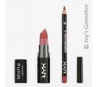 2 NYX Barra de Labios Mate 15 Whipped Caviar + Delgado Lápiz 860 Peekaboo Neutro