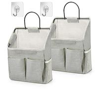 2 organizadores de almacenamiento colgantes, bolsas superiores de pared impermeables, cesta plegable de tela de lino con bolsillos para habitación de los niños, baño, oficina, caravana (gris)