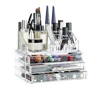 2 organizadores de maquillaje pequeños, de 2 piezas, con cajones, apilables, transparentes