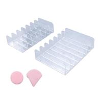 2 organizadores de sombra de ojos, organizador de cosméticos acrílico, organizador de maquillaje con 7 compartimentos, organizador transparente para cajones y dormitorios, con 2 borlas de polvo rosa