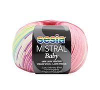 2 Ovillos 100% Lana Merino Fina no econgible, 100 g/360m, Agujas de tejer 2.5-3, Sesia Mistral Baby, Hilo Fantasia Multicolor para Punto y Ganchillo (2, Multicolor - 444)