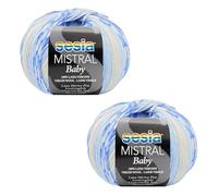 2 Ovillos 100% Lana Merino Fina no econgible, 100 g/360m, Agujas de tejer 2.5-3, Sesia Mistral Baby, Hilo Fantasia Multicolor para Punto y Ganchillo (2, Multicolor - 4348)