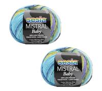 2 Ovillos 100% Lana Merino Fina no econgible, 100 g/360m, Agujas de tejer 2.5-3, Sesia Mistral Baby, Hilo Fantasia Multicolor para Punto y Ganchillo (2, Multicolor - 3443)