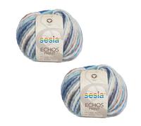2 Ovillos, Lana Virgen Orgánica y Alpaca, Hilo Fantasia, 100m/100g, Agujas de tejer 7-8, Sesia Echos Print (2, Multicolor - 4858)
