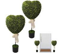 2-Pack 32 Inch Valentine's Day Heart Topiary Trees, Artificial Boxwood Heart Shaped Plants with Pot, Faux Greenery Outdoor Trees for Front Porch, Garden & Home Decoration (2pcs)