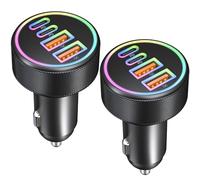 2-Pack 90W Cargador Coche Carga Rapida, 4-Puertos Dual 45W USB-C & USB-A Adaptador Mechero PD/QC Cargador Movil Coche para iPhone 16 15 14 13 Pro MAX, Samsung Galaxy S25/S24/S23, Google Pixel 9/8/7