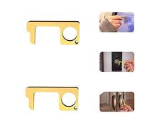 2 Pack Abridor de latón sin tocar a mano EDC Hygiene Herramienta de llave de salud portátil multipropósito para abrir/cerrar la puerta, botón del elevador, seguridad Mantenga la mano limpia