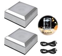 2 Pack Base de Luz Led, Base de Pantalla Led, 6 Colores De Iluminación Cuadrado Led Base de Exhibición de Luces Led con Interruptor Táctil Sensible para Artes de Cristal Vidrio