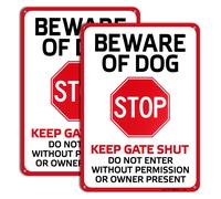 2 Pack Beware of Dog Signs Warning Sign Beware of Dog for Fence Do Not Enter 10X7 Aluminum Reflective Sign Waterproof E