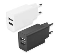 2-Pack Cargador de Pared Universal de 5V2A/10W Doble Enchufe USB, 5V 2A con USB para Carga compatible con iPhone Samsung Xiaomi Huawei redmi note, Adaptador 5V2A Enchufe de Dos Clavijas Blanco y Negro