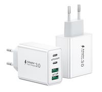 2-Pack Cargador USB C, 40W 4-Puertos USBC Enchufe Múltiple Movil Cargador PD+QC Rápido USB C Charger Pared Adaptador Tipo C Carga Rapida para iPhone 16 15 14 13 12 11 Pro MAX,iPad,Samsung