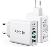 [2 Pack] Cargador USB C múltiple de 50W, Adaptador de Corriente USB de 5 Puertos[2USBC+3USBA], Cargador de Pared Carga rápida PD20W Compatible con iPhone 11/12/13/14/15/16/Galaxy S21/S22/S23/tabletas