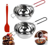 2 Pack Chocolate Melting Pots 480ml Stainless Steel | 304 steel, safe melting, rust resistant, 480ml capacity, includes spatula tool