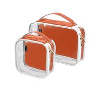 2 Pack Clear Travel Maquillaje Cosmético Inodoro Rojo Color Naranja para Mujeres Hombres Niñas, Naranja Cosmética Lavadora Organizador Bolsa para Viajes Essentials, Multicolor, Bolsa de Inodoro,