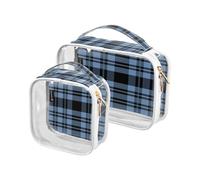 2 Pack Clear Travel Maquillaje Cosmético Neceser Tartan Plaid Checke para mujeres hombres y niñas, Textura Buffalo Cosmético Lavado Organizador Bolsa para Esenciales de Viaje, Multicolor, multicolor,