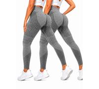 2 Pack Compression Leggings for Women, High Waisted Anti Cellulite Tummy Control Seamless Workout Yoga Pants (2 Pack - 2,L)