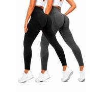 2 Pack Compression Leggings for Women, High Waisted Anti Cellulite Tummy Control Seamless Workout Yoga Pants (2 Pack - 1,L)