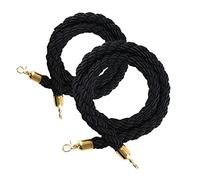 2 Pack Crowd Control Ropes for Party Event/Trade Shows/cinemas/car Show,Stanchion Queue Barrier Rope with Gold Hooks, Twisted Hemp Fabric(Black,1.5m/5ft)