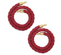 2 Pack Crowd Control Ropes for Party Event/Trade Shows/cinemas/car Show,Stanchion Queue Barrier Rope with Gold Hooks, Twisted Hemp Fabric(Red,5m/16.4ft)