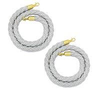2 Pack Crowd Control Ropes for Party Event/Trade Shows/cinemas/car Show,Stanchion Queue Barrier Rope with Gold Hooks, Twisted Hemp Fabric(Silver,4.5m/14.7ft)