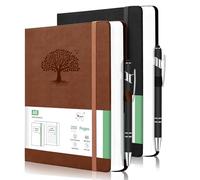 2 Pack Cuaderno Rayado,A5 Cuaderno con Forro de Tapa Dura,Cuaderno Clásico 21.5 x 15cm,Adecuado para Hombres y Mujeres, Diario de Piel para Escribir, Oficina, Escuela, Negocio(Negro+marrón)