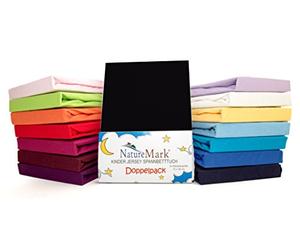 2 Pack de ahorro Niños - Sábana bajera ajustable 100% algodón para cama infantil colchones Certificado Oeko-Tex, en muchos colores, tela, negro, 70 x 140 cm