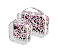 2 Pack de Viaje Claro Maquillaje Cosmético Bolsa de Inodoro Labios Almohada Piel de Leopardo para Mujeres Hombres Niñas, Bolsa Organizador de Cera Cosmética de Piel Animal para Viajes Essentials,