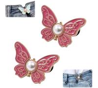 2-Pack Detachable Butterfly Clips, No-Sew Instant Waist Buckles, Adjustable Pant Waist Tightener, Reusable Button Clips for Loose Jeans Jackets Coats Shirts