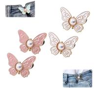 2-Pack Detachable Butterfly Clips, No-Sew Instant Waist Buckles, Adjustable Pant Waist Tightener, Reusable Button Clips for Loose Jeans Jackets Coats Shirts