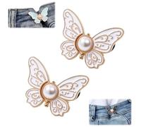 2-Pack Detachable Butterfly Clips, No-Sew Instant Waist Buckles, Adjustable Pant Waist Tightener, Reusable Button Clips for Loose Jeans Jackets Coats Shirts