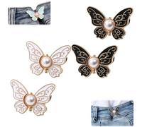 2-Pack Detachable Butterfly Clips, No-Sew Instant Waist Buckles, Adjustable Pant Waist Tightener, Reusable Button Clips for Loose Jeans Jackets Coats Shirts