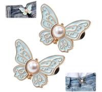 2-Pack Detachable Butterfly Clips, No-Sew Instant Waist Buckles, Adjustable Pant Waist Tightener, Reusable Button Clips for Loose Jeans Jackets Coats Shirts