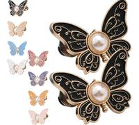 2-Pack Detachable Butterfly Clips, Pant Waist Tightener Cinching Button, Jean Tighten Waist Clip Buckle for Women, No Sew Adjustable Clips for Pants, Pearl Knots Loose Alteration Reusable(Negro)