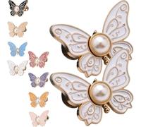 2-Pack Detachable Butterfly Clips, Pant Waist Tightener Cinching Button, Jean Tighten Waist Clip Buckle for Women, No Sew Adjustable Clips for Pants, Pearl Knots Loose Alteration Reusable(Blanco)