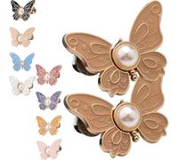 2-Pack Detachable Butterfly Clips, Pant Waist Tightener Cinching Button, Jean Tighten Waist Clip Buckle for Women, No Sew Adjustable Clips for Pants, Pearl Knots Loose Alteration Reusable(Caqui)